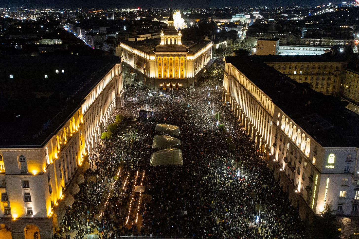 Demonstrators during an anti-government protest at the Independence Square in Sofia on Dec. 1. Photographer: Nikolay Doychinov&#x2F;AFP&#x2F;Getty Images