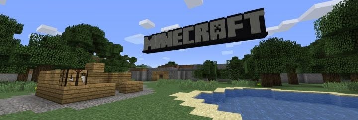 This may contain: an image of a minecraft map with trees and water in the foreground,