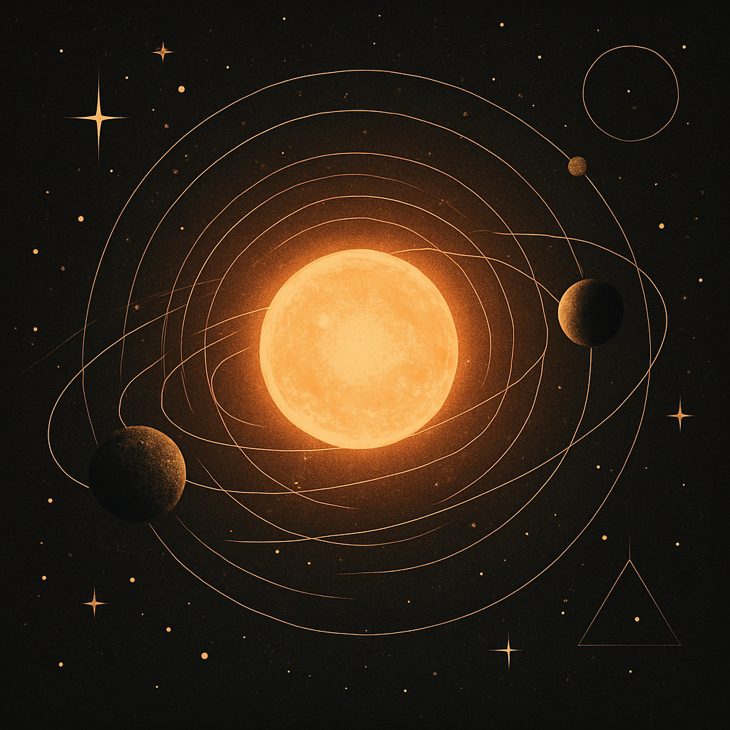 A digital illustration of a vast cosmic scene showing planets, stars, and celestial bodies suspended in empty space. Geometric grids, mathematical symbols, and measurement lines overlay the scene, representing the deterministic, measurable structure of reality according to traditional science. No human presence is visible. A digital illustration of a vast cosmic scene showing planets, stars, and celestial bodies suspended in empty space. Geometric grids, mathematical symbols, and measurement lines overlay the scene, representing the deterministic, measurable structure of reality according to traditional science. No human presence is visible.