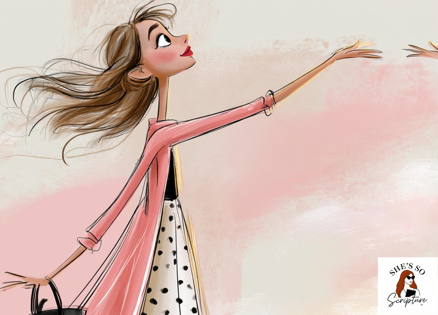 A whimsical ink and watercolor illustration of a woman reaching her hand warmly toward someone just out of frame, rendered in blush pink and cream tones with warm golden light. A whimsical ink and watercolor illustration of a woman reaching her hand warmly toward someone just out of frame, rendered in blush pink and cream tones with warm golden light.