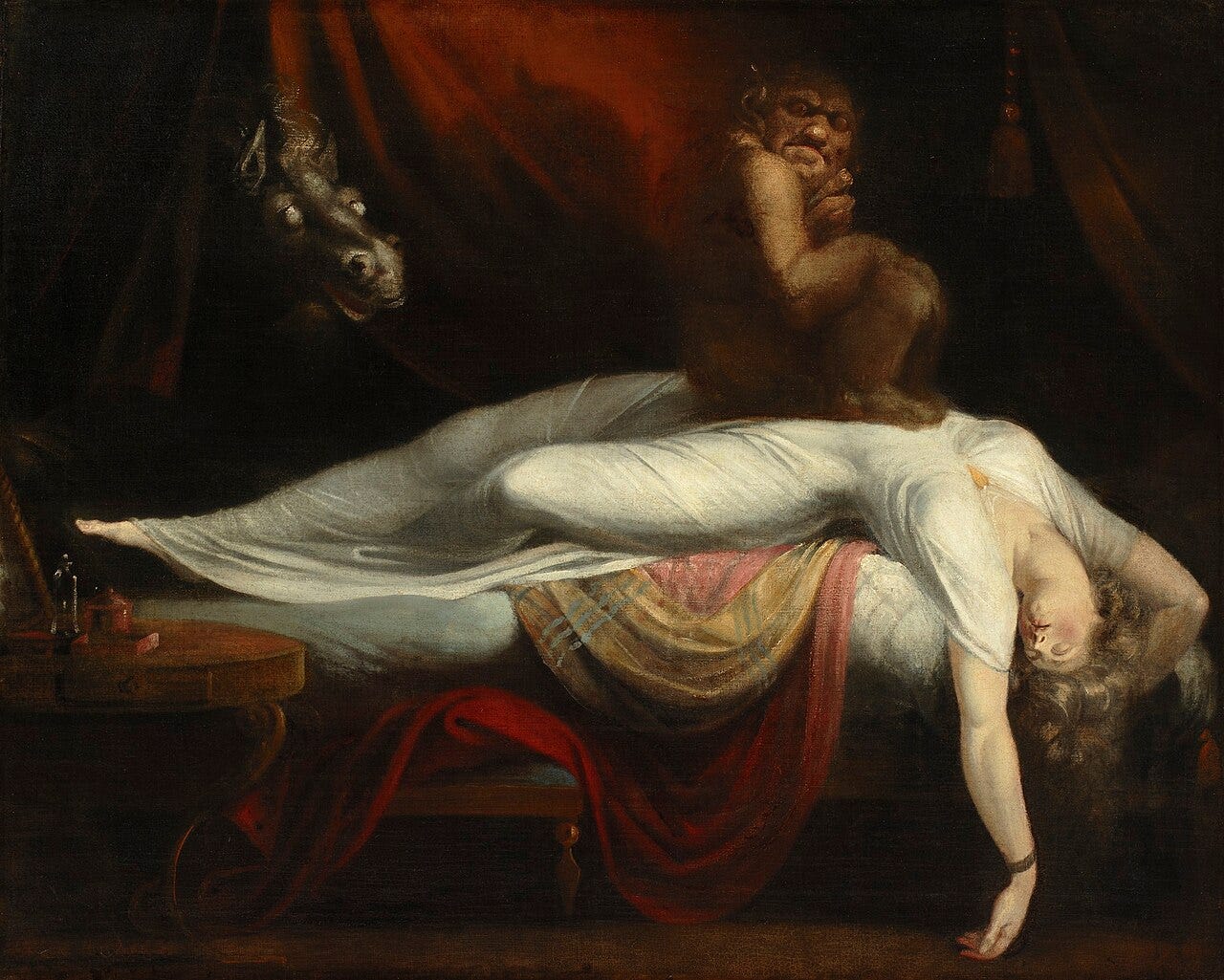 A sleeping woman with a demon on her chest and a pale horse A sleeping woman with a demon on her chest and a pale horse