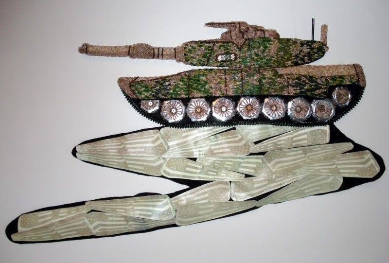 beaded camo camouflage print military Afghanistan U.S. fallen soldiers coffins pop art war bead embroidery beaded camo camouflage print military Afghanistan U.S. fallen soldiers coffins pop art war bead embroidery