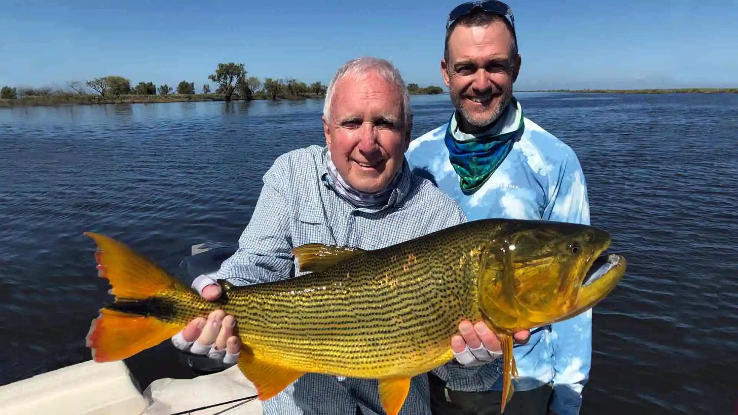 Golden dorado fishing on the Parana River in Argentina, a great father and son destination, three hours outside of Buenos Aires.