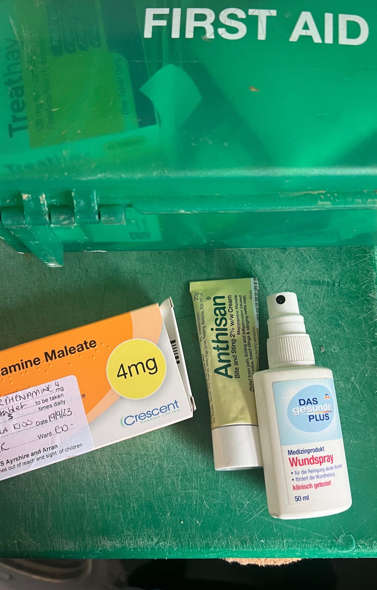 first aid box and antihistamine for beekeepers 