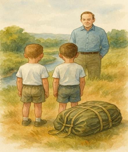 A person standing next to two boys

AI-generated content may be incorrect.