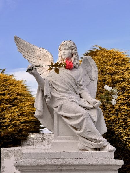 Angel con flores en cementerio de Punta Arenas.