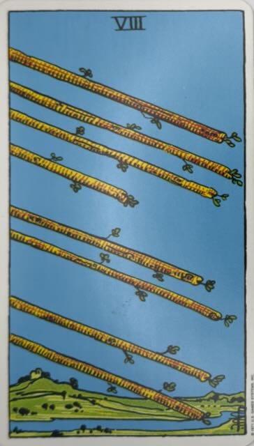 The 8 of Wands tarot card and the All Paths Lead Home oracle card.