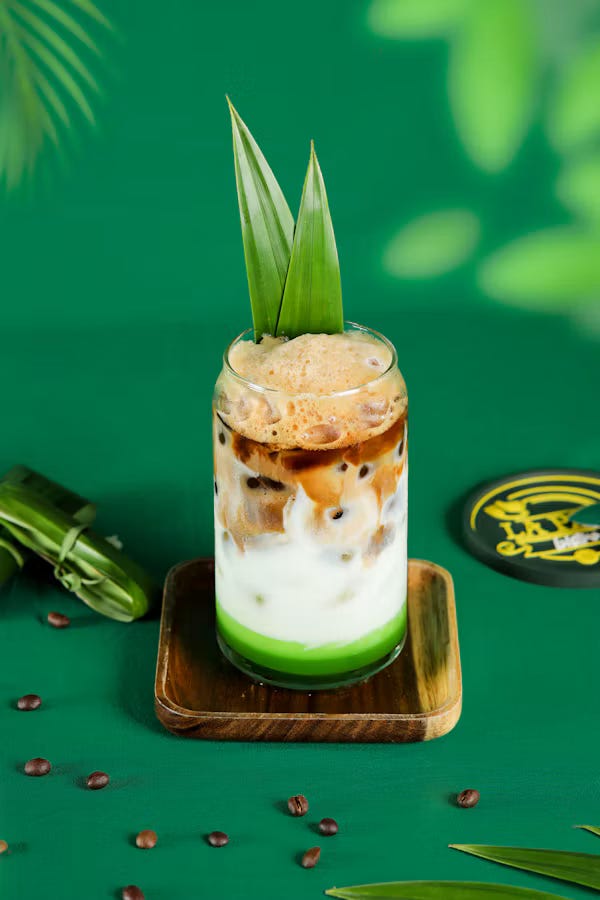 Image of pandan drink. It contain coconut milk, palm sugar and pandan leaf. Image of pandan drink. It contain coconut milk, palm sugar and pandan leaf.