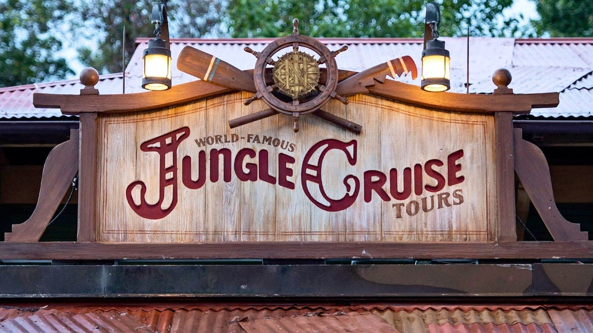 The regular Jungle Cruise sign at Magic Kingdom. Image: Disney The regular Jungle Cruise sign at Magic Kingdom. Image: Disney