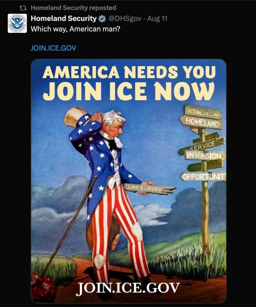 X social card for ICE recruitment.