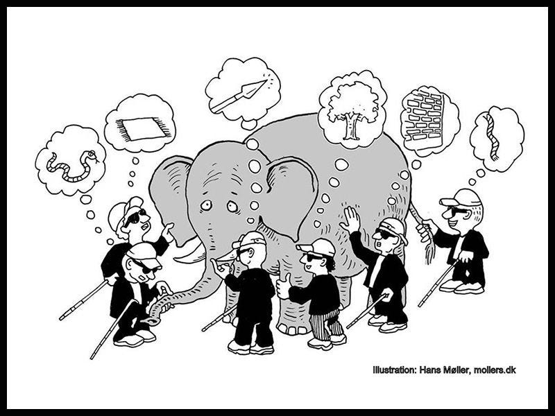 There is an old story about six blind men who wanted to know what an  elephant was like. But, each man was only… | Systems thinking, This or that  questions, Elephant