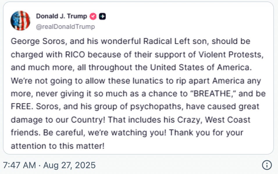 President Trump: "Soros should be charged with RICO."