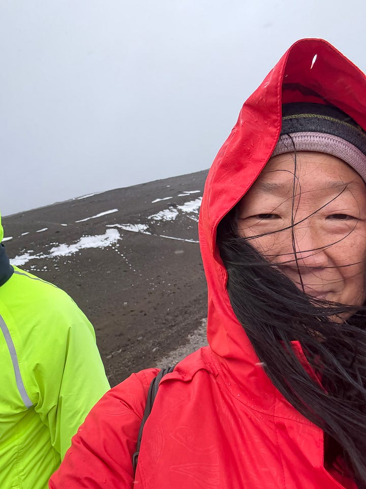 Hiking the Cotopaxi volcano in hail at over 15,000 ft altitude.