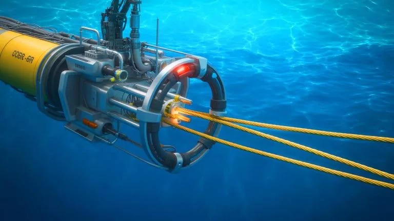 Illustration of China's advanced cable-cutting device capable of operating at unprecedented ocean depths.
