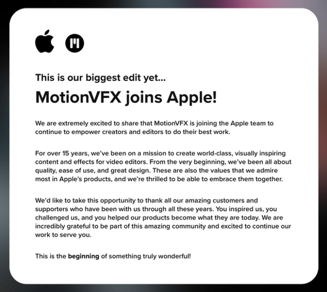 Apple acquires MotionVFX