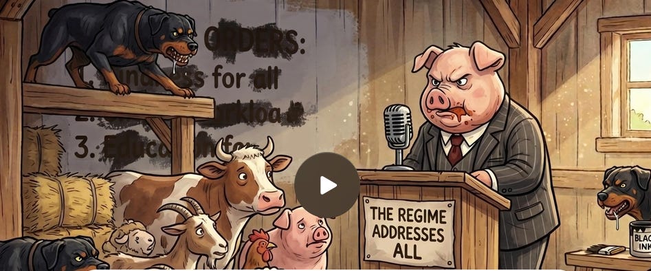 George Orwell Animal Farm allegory for multinational corporate resource extraction