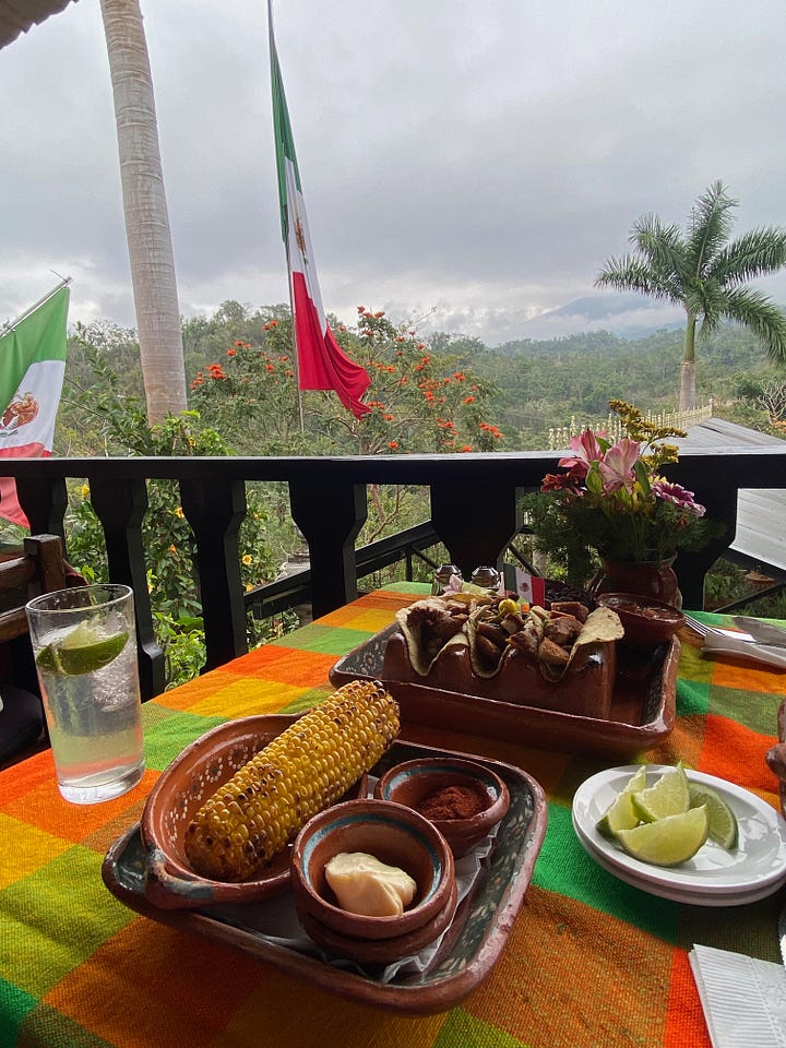 Spiked fish grill over and open fire in Bocas de Tomatlan. Chargrilled elote and crispy chicaron tacos wait to be devoured amonhst sweeping views at Vallarta Botanical Gardens.