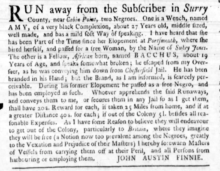 John Austin Finnie's newspaper ad