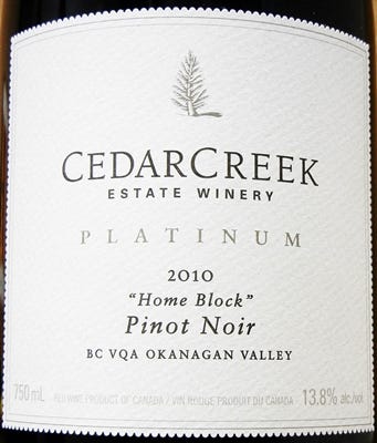 Cedar Creek Platinum Home Block Pinot Noir 2010 Label - BC Pinot Noir Tasting Review 20 Cedar Creek Platinum Home Block Pinot Noir 2010 Label - BC Pinot Noir Tasting Review 20