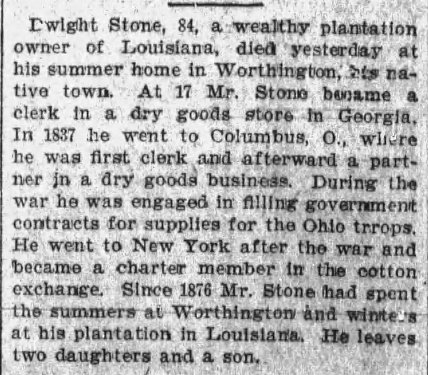 Dwight stone 84 a wealthy plantation owner of Louisiana died