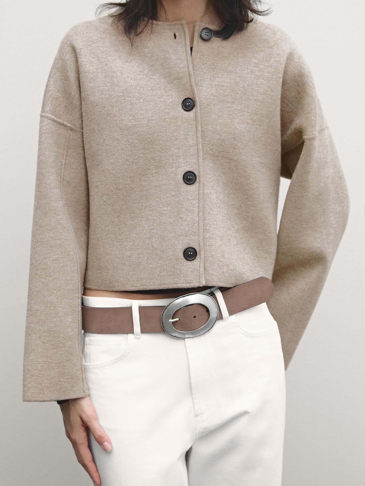 Zara Cropped knit jacket with buttons - Black gold - Image 2