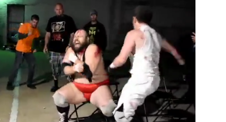 [Screenshot: Radrick attacks Rice on a chair]
