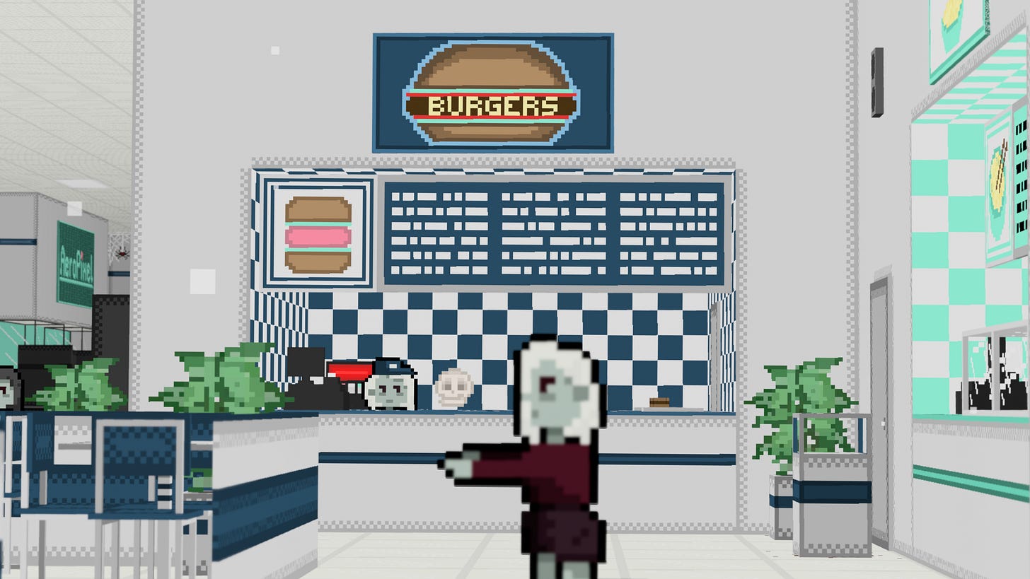 VRChat photograph of zombies in the food court of zom-BIT