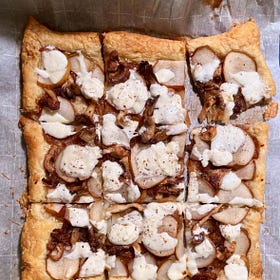 Pear and mushroom tart