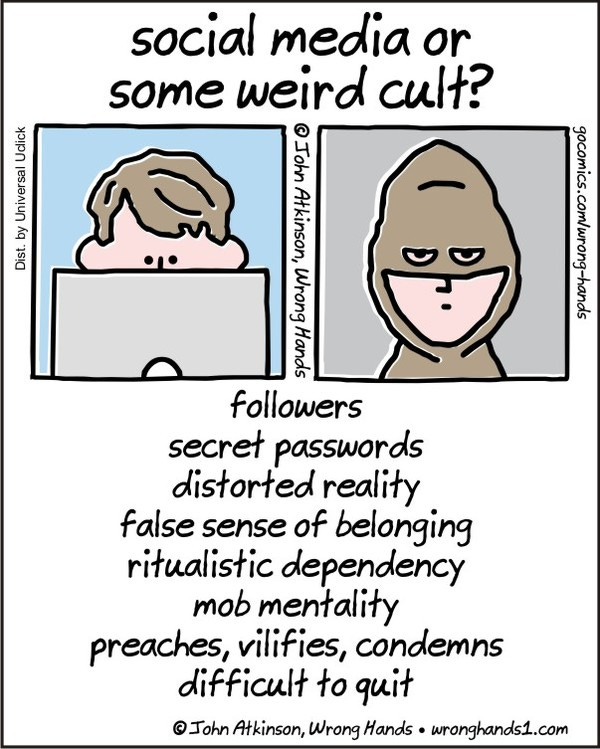 social media or some weird cult? - Credit: John Atkinson, Wrong Hands social media or some weird cult? - Credit: John Atkinson, Wrong Hands