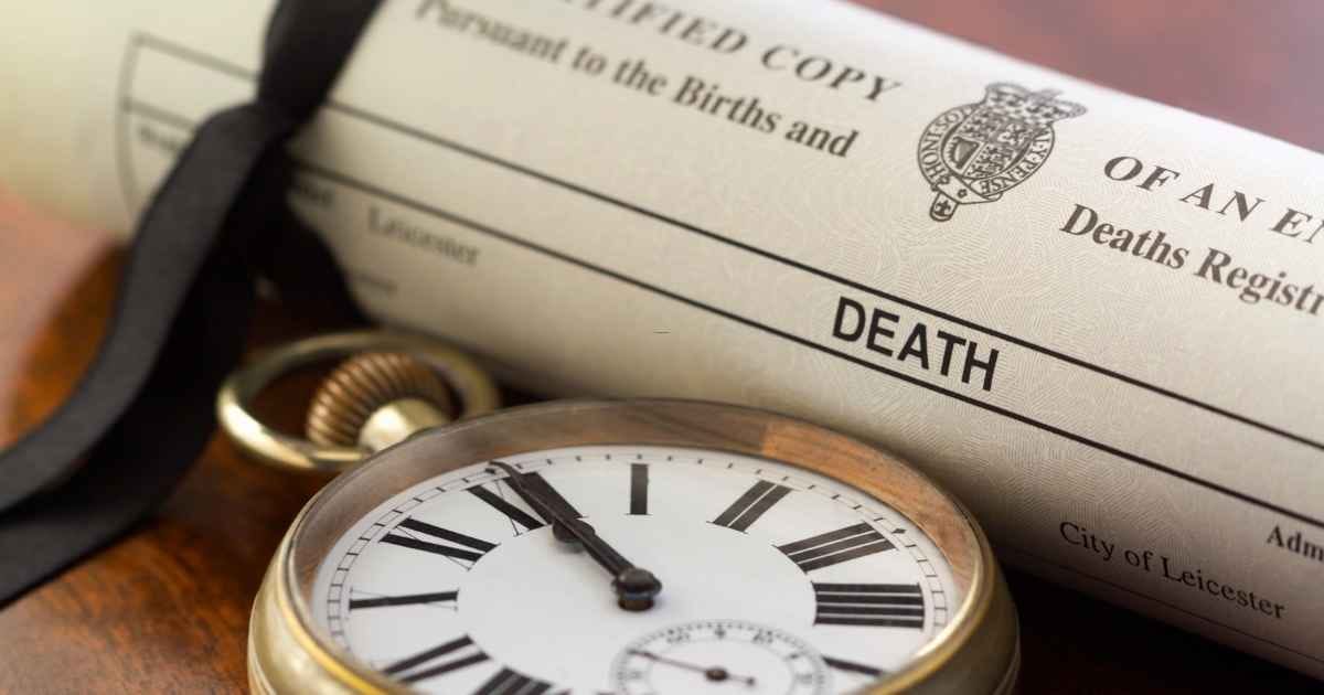 Death Certificate and Pocket Watch at Midnight