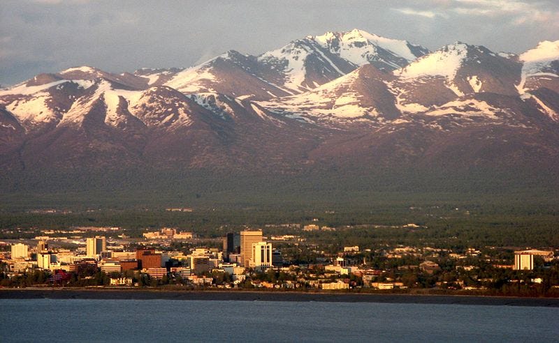 Anchorage, Alaska and the Chugach mountain range.