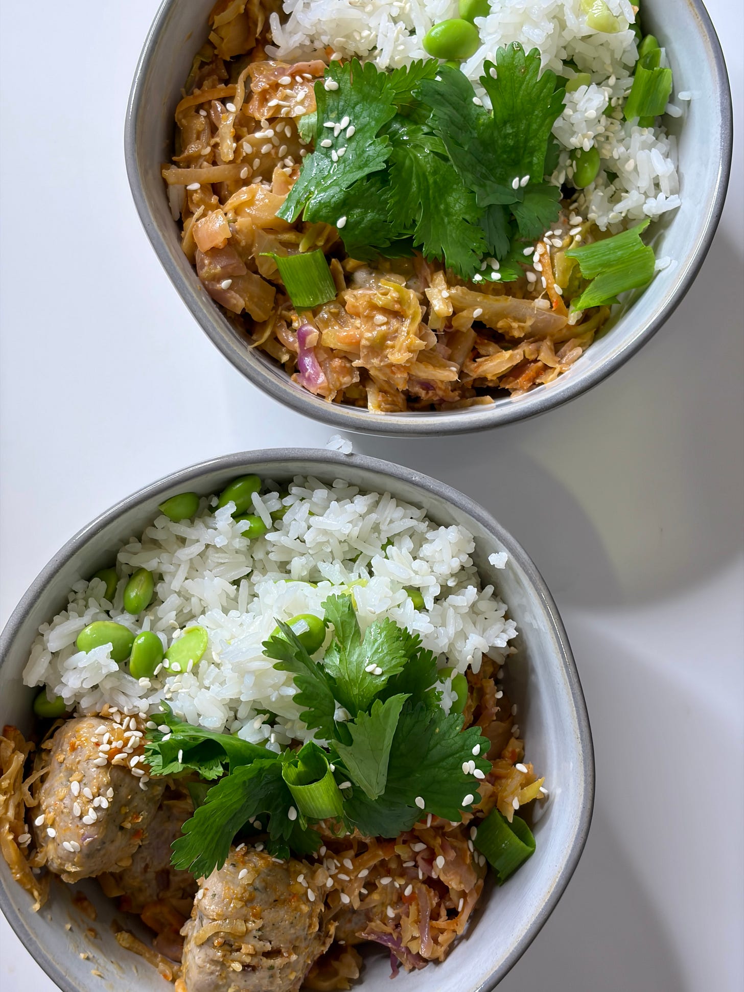 Chicken meatball stir fry with creamy dreamy peanut sauce and edamame jasmine rice Chicken meatball stir fry with creamy dreamy peanut sauce and edamame jasmine rice