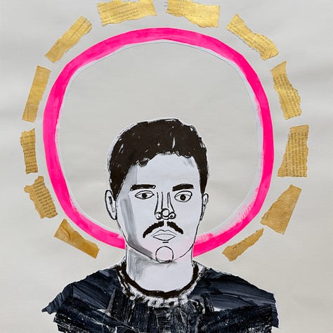 mixed media portraits with halos