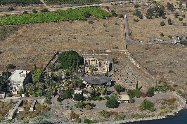 An aerial picture of ruins of a synagogue in Capernaum. An aerial picture of ruins of a synagogue in Capernaum.