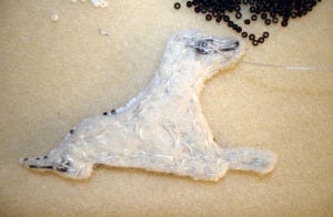 beaded Dalmatian dog wearable fine art pin bead embroidery beadwork beaded Dalmatian dog wearable fine art pin bead embroidery beadwork