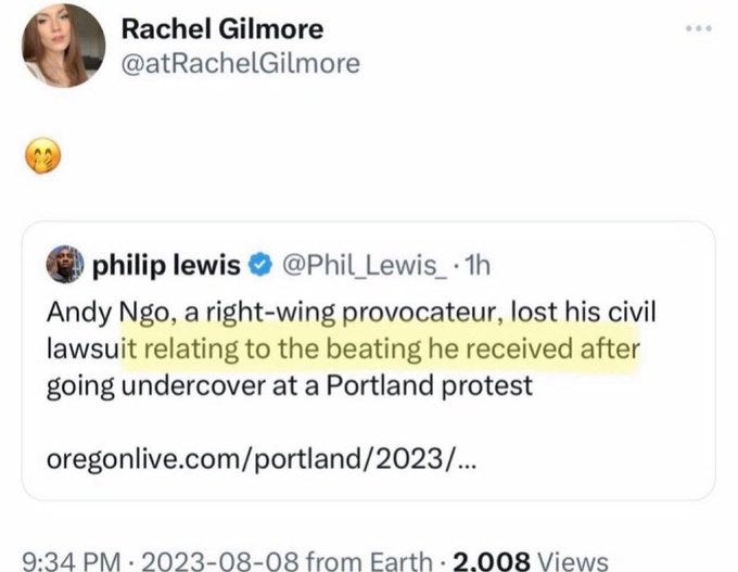 A screenshot of a Twitter post by Rachel Gilmore, showing her profile picture, a photo of a woman with short hair. The post includes text with timestamps, view counts, and usernames like @atRachelGilmore and @Phil_Lewis_. A reply from Yukon Strong is visible, mentioning Charlie Kirk. A screenshot of a Twitter post by Rachel Gilmore, showing her profile picture, a photo of a woman with short hair. The post includes text with timestamps, view counts, and usernames like @atRachelGilmore and @Phil_Lewis_. A reply from Yukon Strong is visible, mentioning Charlie Kirk.