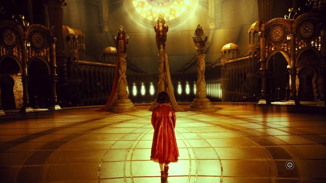 girl standing in cathedral-like space from movie Pan’s Labyrinth