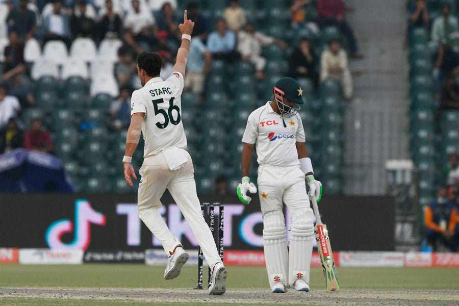Pak vs Aus, 3rd Test, 2021-22 - Pat Cummins and Mitchell Starc finally blow the house down | Cricket | ESPNcricinfo.com Pak vs Aus, 3rd Test, 2021-22 - Pat Cummins and Mitchell Starc finally blow the house down | Cricket | ESPNcricinfo.com