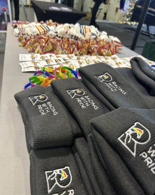 Photo of Racing With Pride merchandise at Sandown Park
