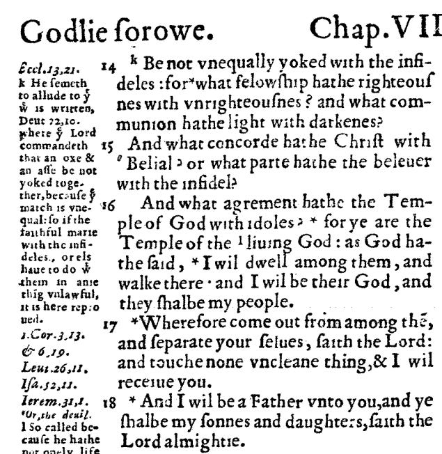 Geneva Bible 1560, 2 Corinthians 6:14-18 Geneva Bible 1560, 2 Corinthians 6:14-18