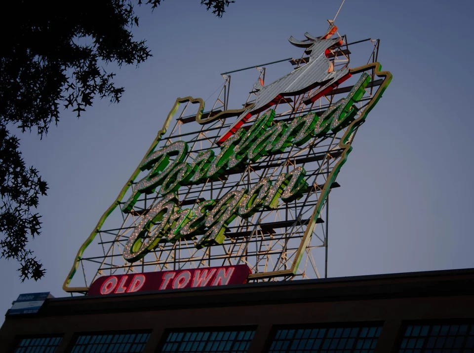 Portland Oregon Stag sign at dusk Portland Oregon Stag sign at dusk