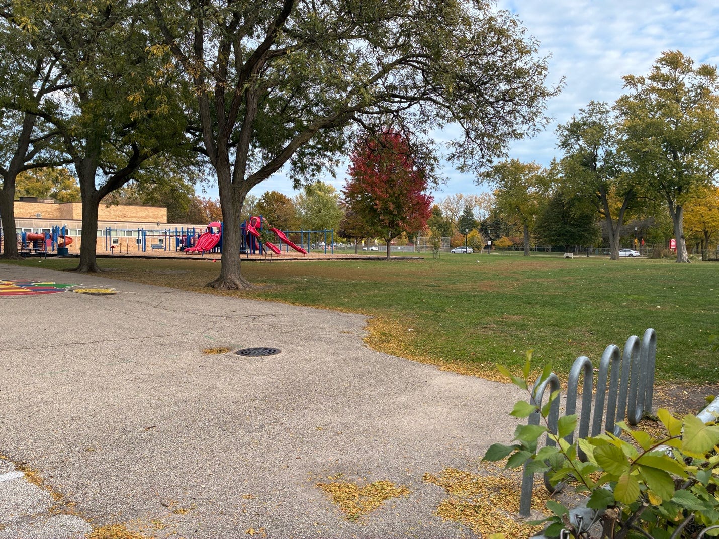 A park with a playground and trees

AI-generated content may be incorrect.