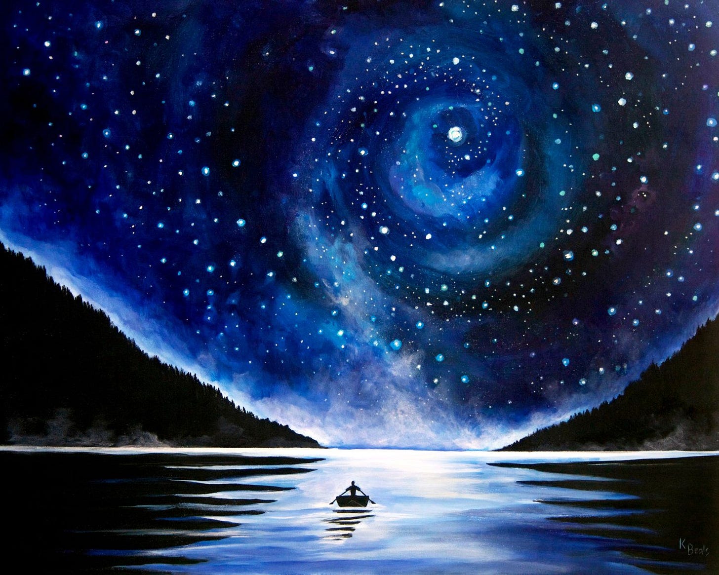 Rowboat under the Stars Landscape Painting - Canvas Print Giclee ...