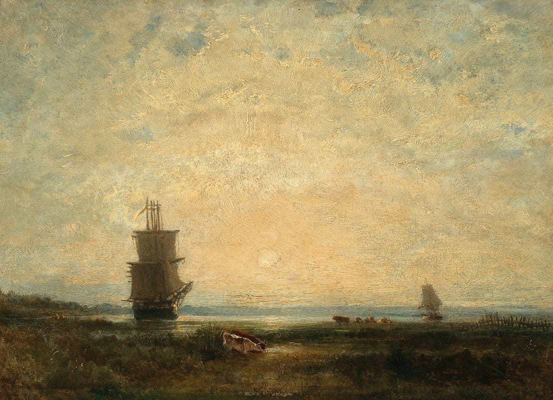 Félix Ziem - Sailing Ships (Caravels) at Sunset, Holland,