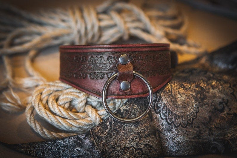 Gorgeous Mahogany Leather Collar with XL Ring Artisan Made in California image 1 Gorgeous Mahogany Leather Collar with XL Ring Artisan Made in California image 1