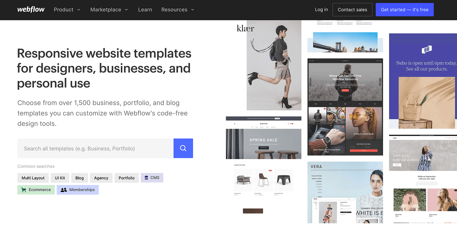 Webflow community and template to build a website