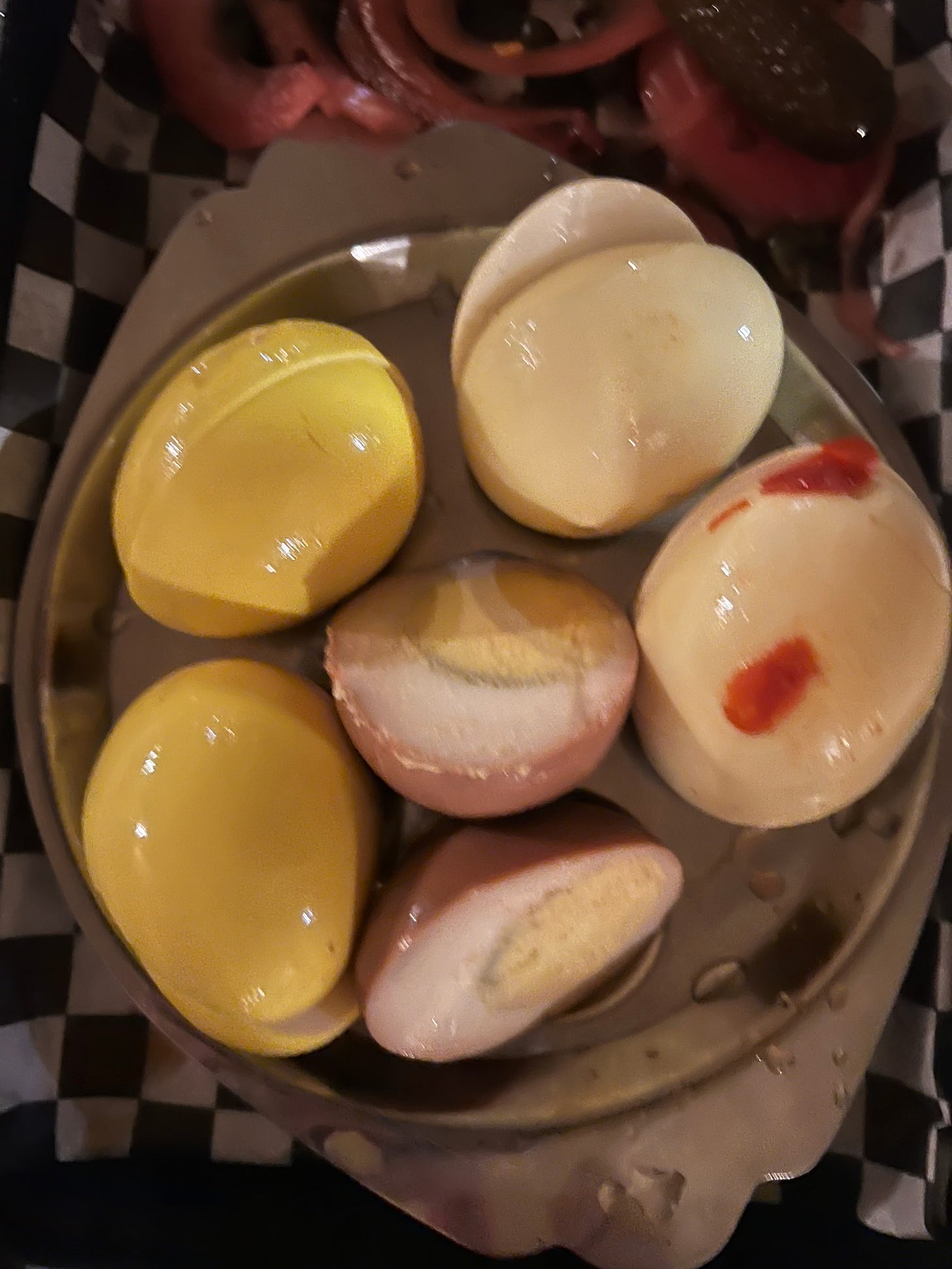 pickled eggs at steinhaus keller in hot springs ark.