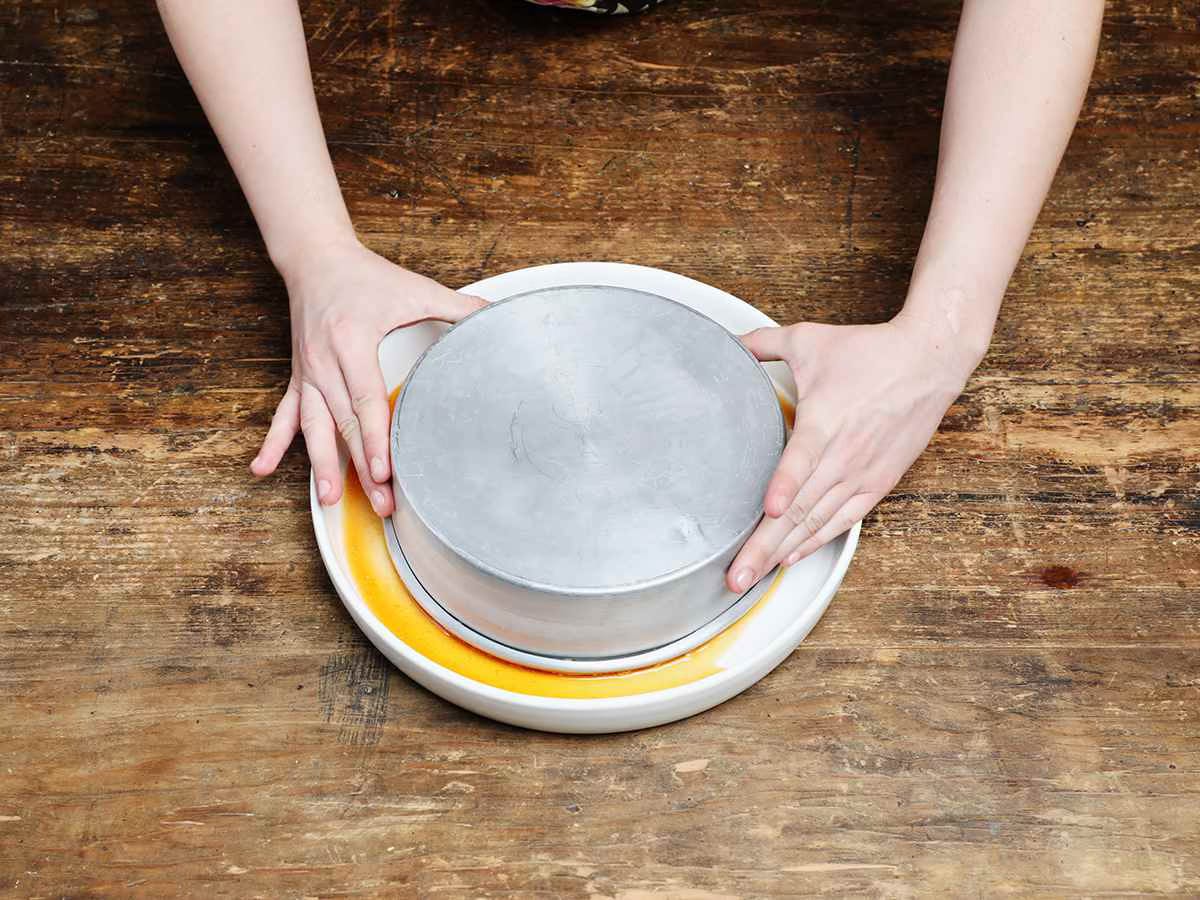 plating flan on serving dish plating flan on serving dish