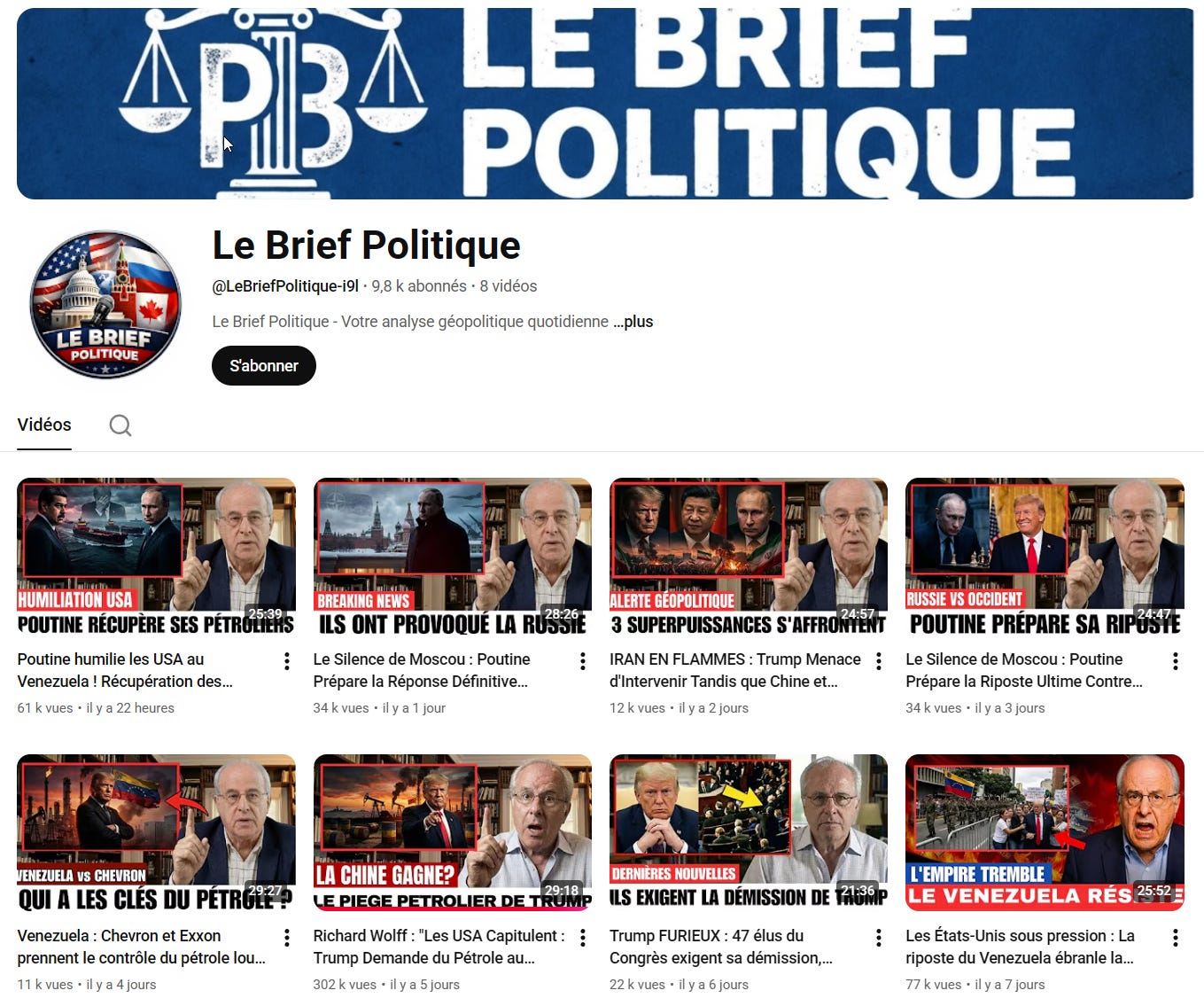 A recent example of a YouTube channel embodying a recognized analyst in a standardized, industrialized format. The case illustrated here is neither unique nor isolated. Screenshot taken January 14, 2026.