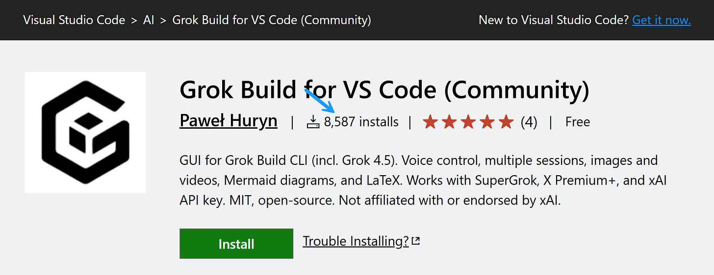 Grok Build for VS Code (Community) GUI for IDE in VS Code Marketplace Grok Build for VS Code (Community) GUI for IDE in VS Code Marketplace